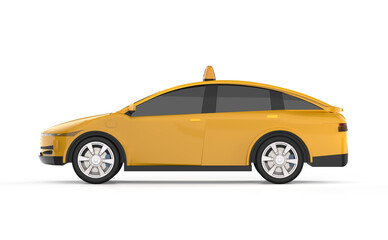 Yellow ev taxi or electric vehicle on white background