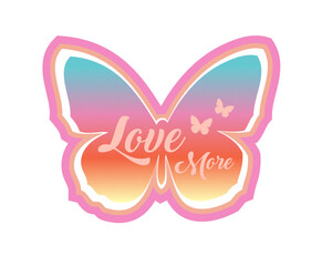 colorful butterfly and love slogan text