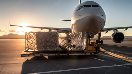 Business Cargo Solutions, Airplane Being Loaded with Packages and Containers, Generative AI