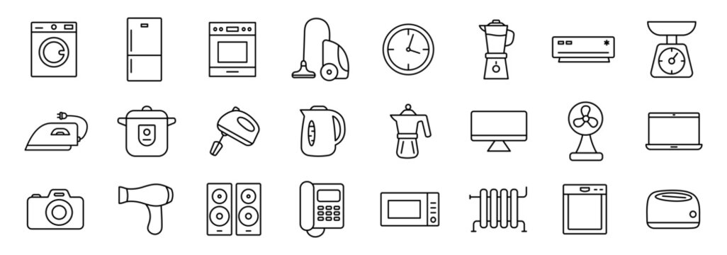 Household appliances. Home appliances and electronics icons. Vector illustration.