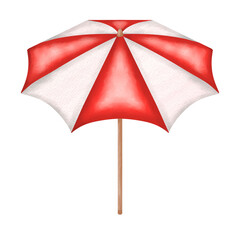 Red beach umbrella Watercolor .	

