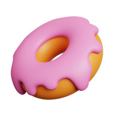 Strawberry donut. Fast food meal and dessert icon isolated. 3D Rendering