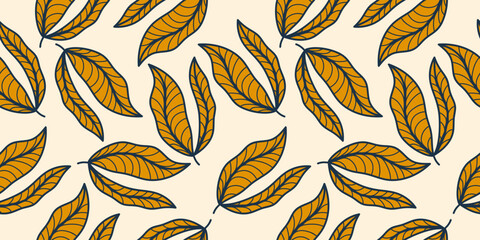Orange Leaf Pattern in Vintage Style. Hand Drawn Seamless Floral Pattern for Fashion, Wallpaper, Wrapping Paper, Background, Fabric, Textile, Apparel, and Card Design