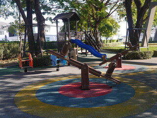 Scenery of a small child's playground, beautiful colors, suitable for making a background