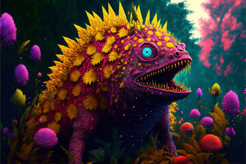 Creative world of new creatures, animals, fantasy land, magical anatomy, colorful universe, door of dreams, Generative AI