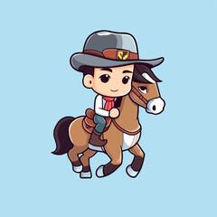 Sporty Cartoon Vector Graphic, Flat Design Concept of a Young Child Engaged in Horse Racing