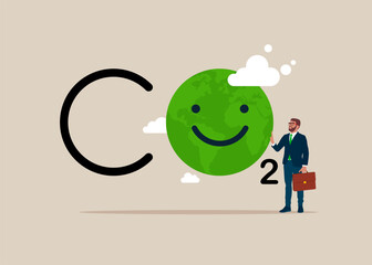 Earth globe Feels good under climate change or Global Warming - CO2 - Flat vector illustration.