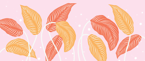 Summer tropical vector background. Palm leaves, branches on a pink background. Botanical fashion design for wall prints, home decor, cover, floral wall art, wallpaper.