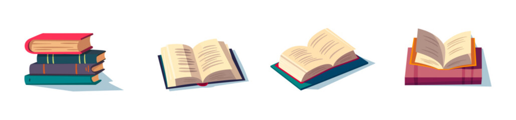 Book set icon. Stack of books in flat style. Open and closed textbook, education and school symbol. Vector isolated illustration