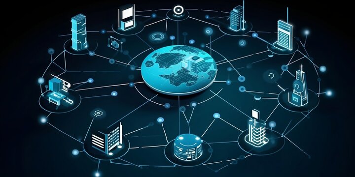 A graphical representation of a connected IoT network, with various nodes, devices, and connections. generative ai