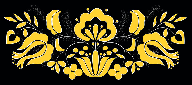 Crimean Tatar ornament, oriental ornament, gold ornament on a black background