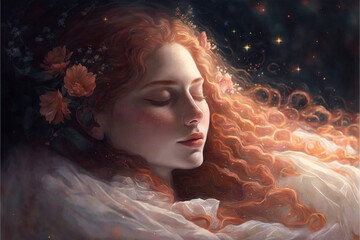 Magicland of dreams, wonderful creatures, fantasy valley of colorful ideas, sleeping beauty, double-side of world, amazing mind, Generative AI