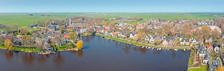 Fototapeta na wymiar Aerial panorama from the historical city Broek in Waterland in the Netherlands