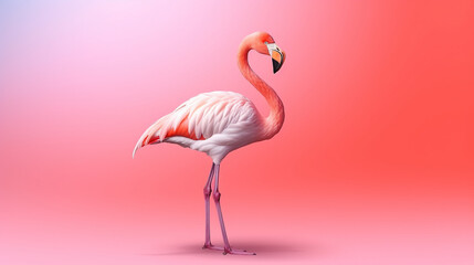 Flamingo on pink backdrop, banner copy space, ai generated