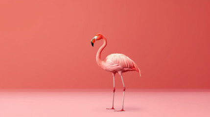 Flamingo on pink backdrop, banner copy space, ai generated