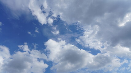 The beautiful sky view with the white clouds and blue sky as background in summer