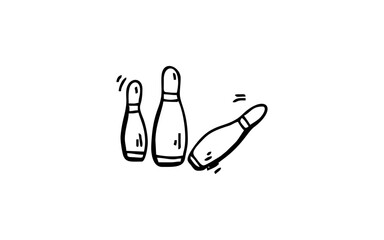 BOWLING Doodle art illustration with black and white style.