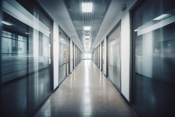 Blurred office corridor with motion blur effect, business, blurred Generative AI