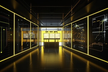 Data server center background, digital hosting, yellow light