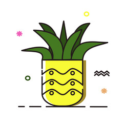 Pineapple vector illustration. Fresh tropical fruit with memphis element.