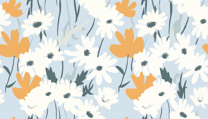 Hand drawn minimal abstract floral pattern. Collage cute print. Fashionable template for design