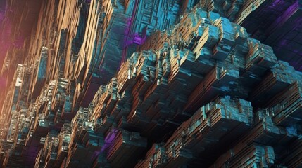 Obraz na płótnie Canvas 3D render art of iridescent bismuth rock wall