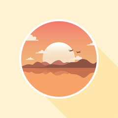 Flat nature icon. Round icon of nature with a landscape. Beautiful icon in modern style