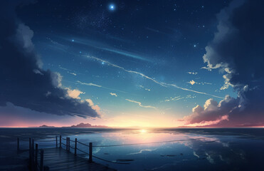 海と星空のアニメ背景