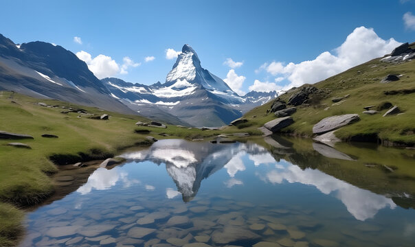 Stellisee in der Schweiz mit Matterhorn im Hintergrund Panorama