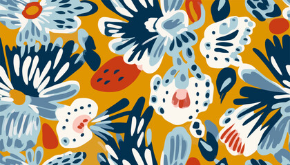 Modern ethnic floral ornamental pattern. Hand drawn abstract organic shapes print. Collage contemporary design