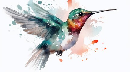  a watercolor painting of a hummingbird flying in the air.  generative ai