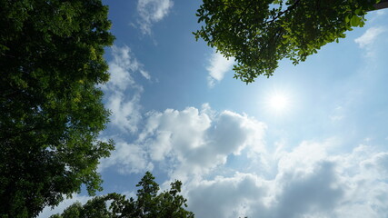 The beautiful sky view with the white clouds and blue sky as background in summer