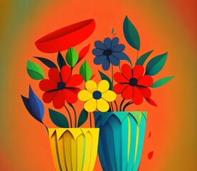 Colorful flowers in  pots,created with Generative AI technology