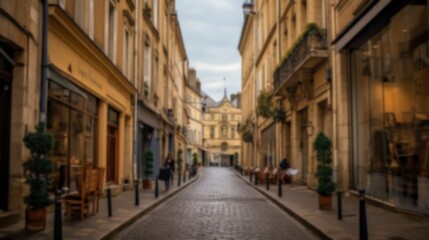 Blurred Empty Street of Paris, perfect for background or presentation. City architecture image, blur. Generative AI illustration.