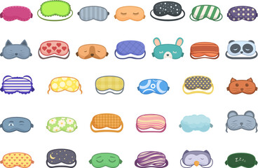 Mask for sleep icons set cartoon vector. Night travel. Sleep rest