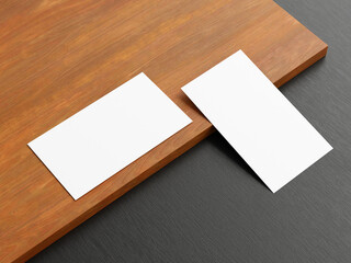 Clean minimal business card mockup on wood background