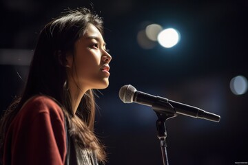 Young woman engaged in a heartfelt, first-time public speaking event, a candid coming of age moment filled with genuine emotion, graduation, event, generative ai - obrazy, fototapety, plakaty