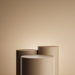 Cylinder brown podium in brown background with minimalist style for product stand