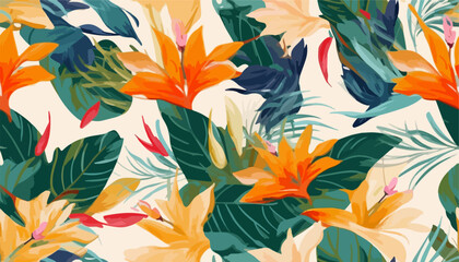 Modern exotic botanical pattern. Collage contemporary seamless pattern. Hand drawn cartoon style pattern