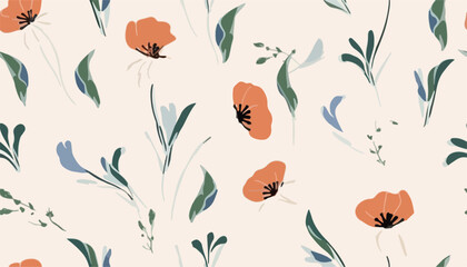 Fototapeta na wymiar Modern hand drawn minimalist flower pattern. Light beautiful botanical print. Fashionable template for design