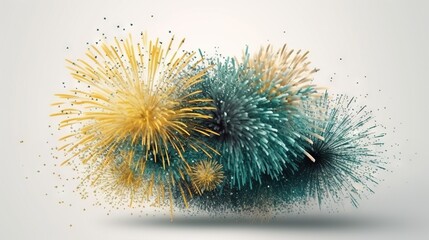  two colorful fireworks exploding in the air with a white background.  generative ai