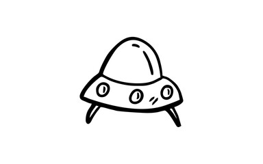 UFO Doodle art illustration with black and white style.