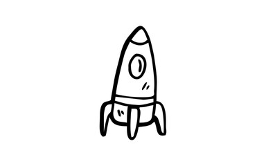 ROCKET Doodle art illustration with black and white style.