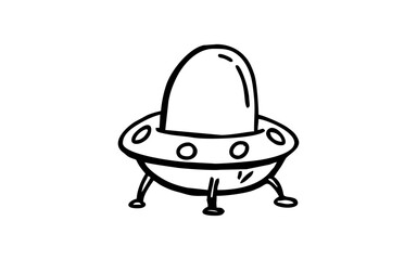UFO Doodle art illustration with black and white style.