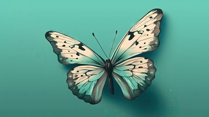  a blue and white butterfly on a green background with a shadow.  generative ai