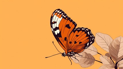 Fototapeta na wymiar a butterfly sitting on top of a flower on a yellow background. generative ai