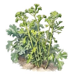 Rapini in watercolor style with ink outline on white background (generative AI)