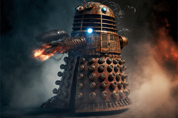 Creature of pain and suffer, broken world, Doctor Who, Dalek, boom, bursting, detonating, exploding, EXTERMINATE, Generative AI