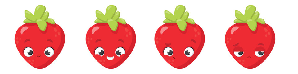 Obraz premium Strawberry cute berry vector illustrations of different emotions