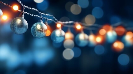 occasion brightening and beautification concept christmas wreath bokeh lights over dull blue foundation. AI Generated - obrazy, fototapety, plakaty